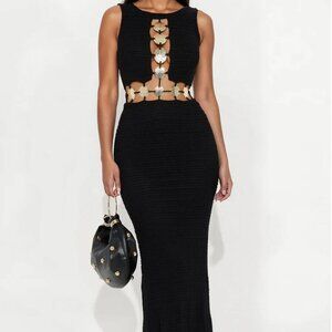 BRAND NEW- Isandra Hardware Crochet Maxi Dress - Black- Size M